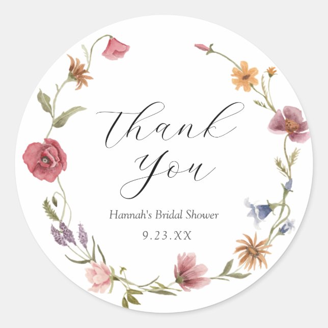 Wildflower Thank You Favour Round Sticker (Front)