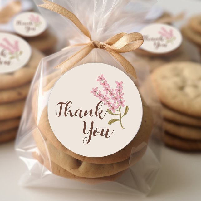 Wildflower Thank You Simple Pretty Pink Botanical Classic Round Sticker (Creator Uploaded)