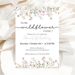 Wildflower Theme Girl 1st Birthday Invitation