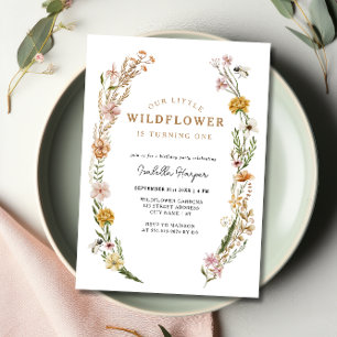 Wildflower Theme Girl 1st Birthday Invitation