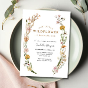 Wildflower Theme Girl 1st Birthday Invitation