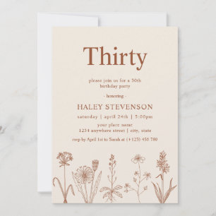 Wildflower Thirty Beige Terracotta 30th Birthday Invitation