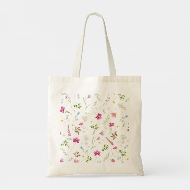 Wildflower Tote Bag – Light Botanical Design (Back)