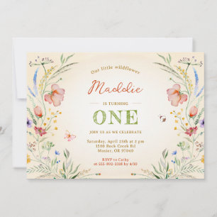 Wildflower Turning One 1st First Girl's Birthday Invitation