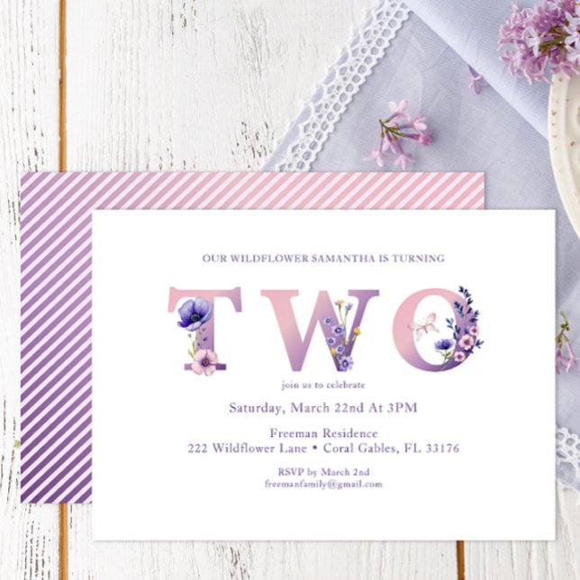 Wildflower Turning Two Birthday Invitation (Second Birthday Invitation )