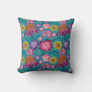 Wildflower Turquoise Floral Pattern Cushion