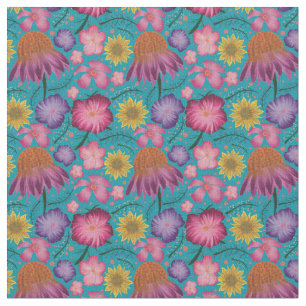 Wildflower Turquoise Floral Pattern Fabric