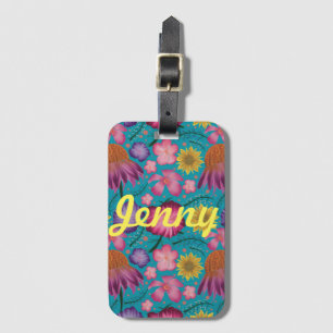 Wildflower Turquoise Floral Personalised Luggage Tag