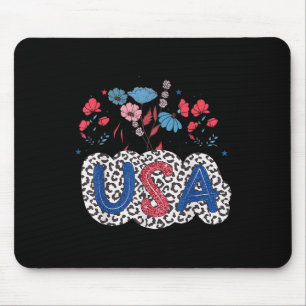 Wildflower Usa 4th July Patriotic Leopard Print Gi Mouse Pad
