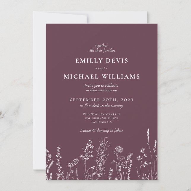 Wildflower Velvet Wedding Invitation (Front)