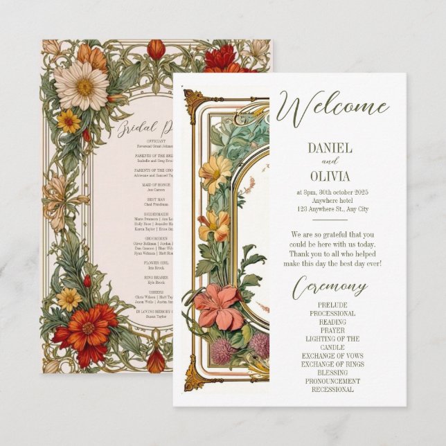 Wildflower Victorian Ornate Border Weddin Programs (Front/Back)