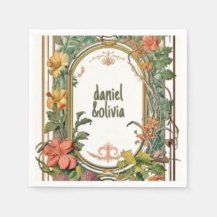 Wildflower Victorian Ornate Border Wedding Napkin