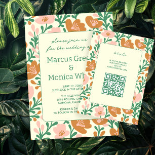 Wildflower Vines Pink Green Custom WEDDING  Enclosure Card