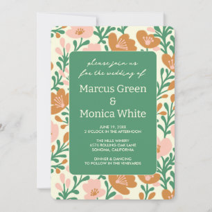 Wildflower Vines Pink Green Custom WEDDING  Invitation