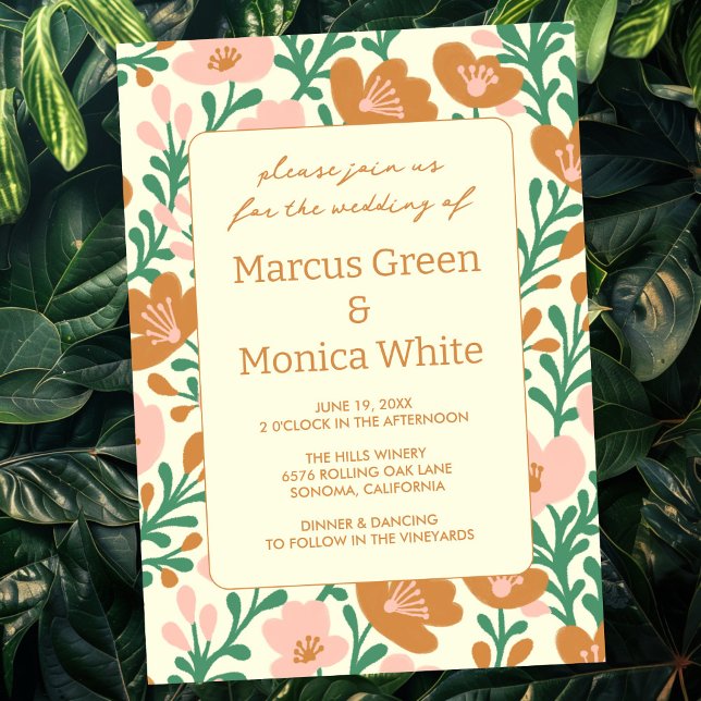 Wildflower Vines Pink Green Custom WEDDING  Invitation (Wildflower Vines Pink Green Custom WEDDING Invitation
)