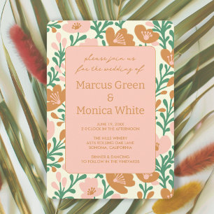 Wildflower Vines Pink Green Custom WEDDING Invitation