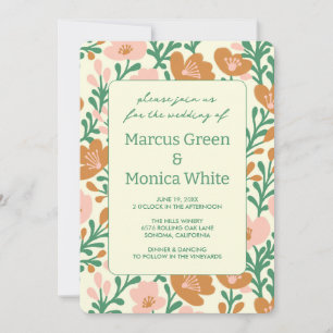 Wildflower Vines Pink Green Custom WEDDING Invitation
