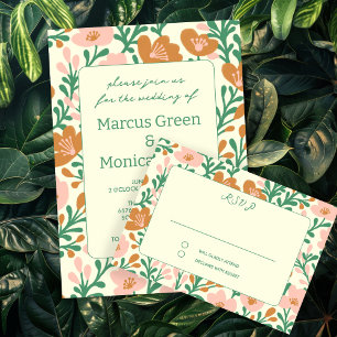 Wildflower Vines Pink Green Custom WEDDING  RSVP Card