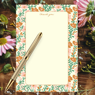 Wildflower Vines Pink Green Elegant Floral Custom Thank You Card