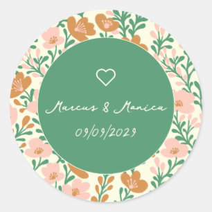 Wildflower Vines Pink Green Elegant Wedding Custom Classic Round Sticker