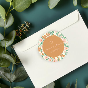 Wildflower Vines Pink Green Elegant Wedding Custom Classic Round Sticker