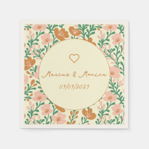 Wildflower Vines Pink Green Elegant Wedding Custom Napkin