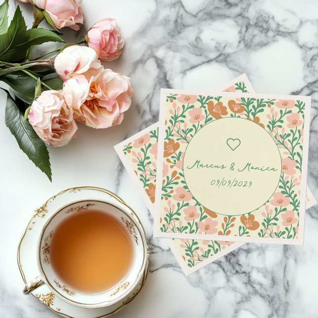 Wildflower Vines Pink Green Elegant Wedding Custom Napkin (Wildflower Vines Pink Green Elegant Wedding Custom Napkins
)