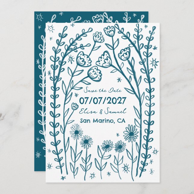 Wildflower Vines Wedding Save the Date CUSTOM QR  (Front/Back)
