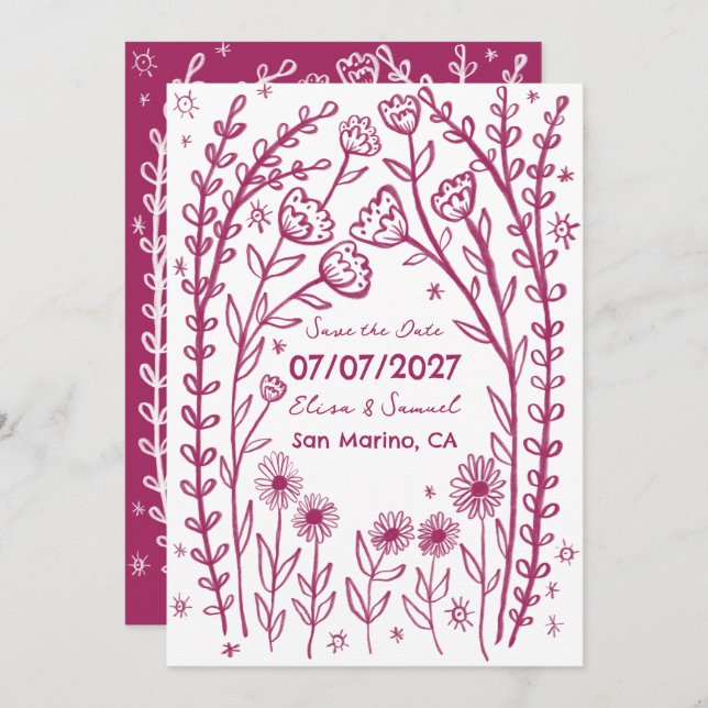 Wildflower Vines Wedding Save the Date CUSTOM QR  (Front/Back)