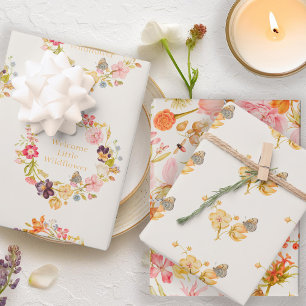 Wildflower Vintage Botanical Baby Shower Wrapping Paper Sheet