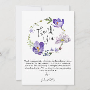 Wildflower Violet Baby Shower Thank You Card