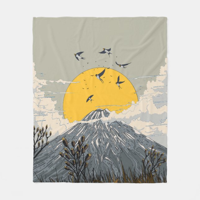 Wildflower Volcano Mountain Fleece Blanket (Front)