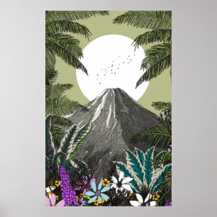 Wildflower Volcano Mountain Poster