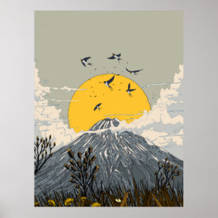 Wildflower Volcano Mountain Poster