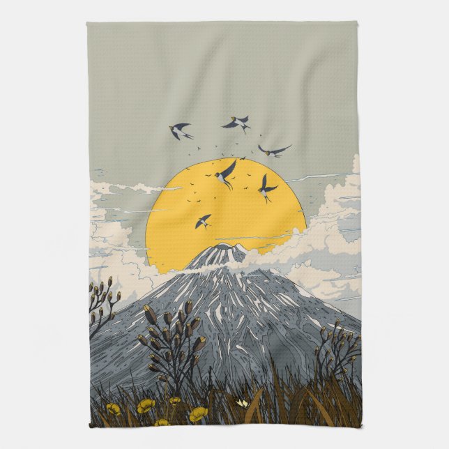 Wildflower Volcano Mountain Tea Towel (Vertical)