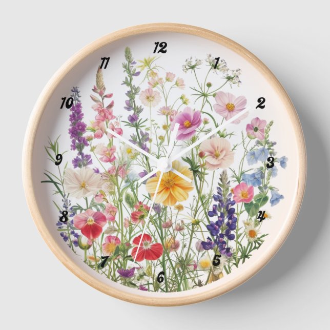 Wildflower Wall Clock, Flower Wall Clock  (Front)