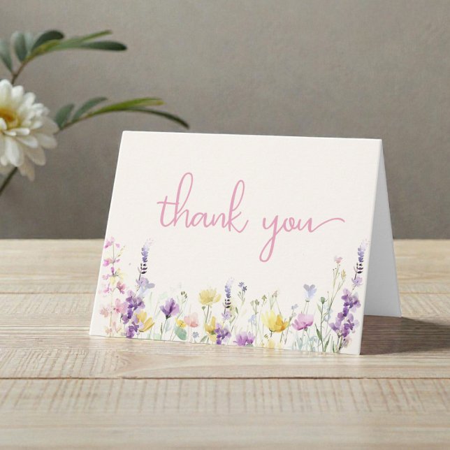 Wildflower Watercolor Baby Girl Shower Thank You Card (Wildflower Watercolor Baby Girl Shower Thank You Card)