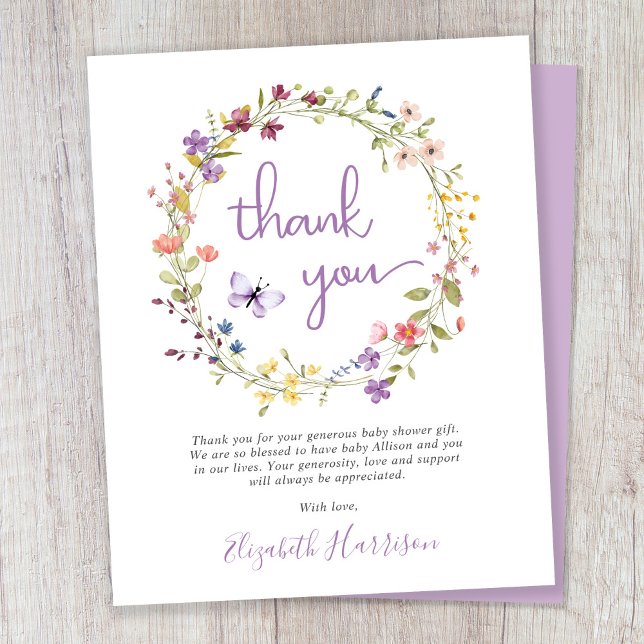 Wildflower Watercolor Baby Shower Thank You Card (Creator Uploaded)