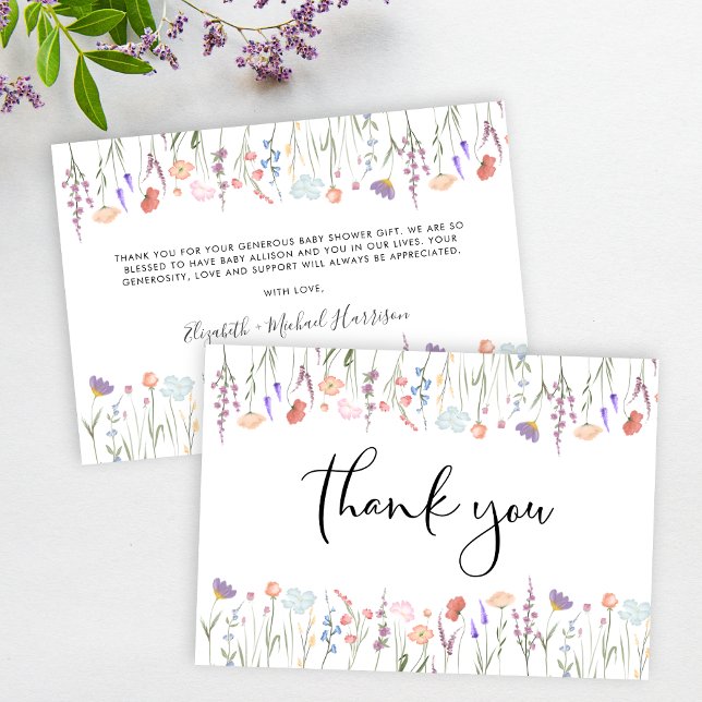 Wildflower Watercolor Baby Shower Thank You Card (Creator Uploaded)