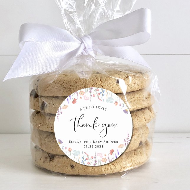 Wildflower Watercolor Baby Shower Thank You Classic Round Sticker (Creator Uploaded)