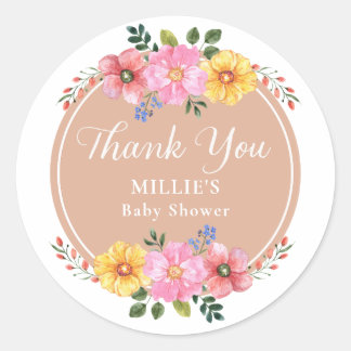 Wildflower Watercolor Baby Shower Thank You Classic Round Sticker
