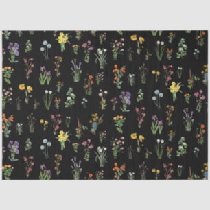 Wildflower Watercolor Black Botanical Floral Tissue Paper