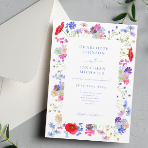 Wildflower Watercolor Boho Blue Wedding Invitation