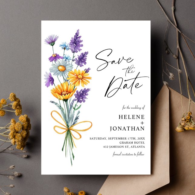 Wildflower Watercolor Boho Garden Elegant Wedding Save The Date (Wildflower Watercolor Boho Garden Elegant Wedding Save The Date)
