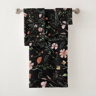 Wildflower watercolor boho vintage floral pattern bath towel set