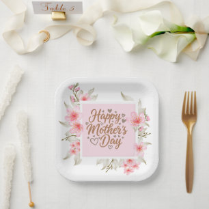 Wildflower Watercolor Border Happy Mother's Day Paper Plate