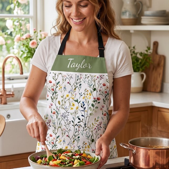 Wildflower Watercolor Botanical Name  Apron (Creator Uploaded)