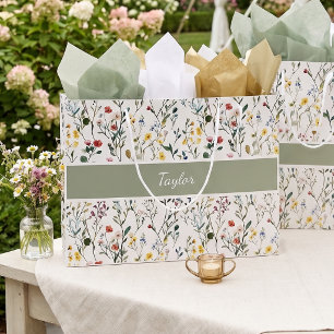 Wildflower Watercolor Botanical Name Large Gift Bag