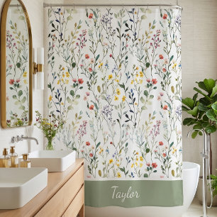 Wildflower Watercolor Botanical Name  Shower Curtain