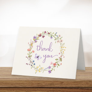 Wildflower Watercolor Cream Baby Girl Shower Thank You Card
